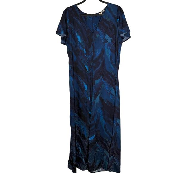 Soft Surroundings Women's Blue Marble Print Flutter Sleeve Viscose Maxi Dress - Picture 2 of 8